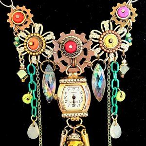 LMG#546 Abundant Sunflowers Steam=Funk Boho Statement Necklace